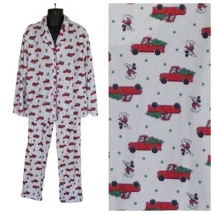 MICKEY MOUSE Pajamas, L, 2pc Top/pants, Winter, White/Red Trucks, Drawstring